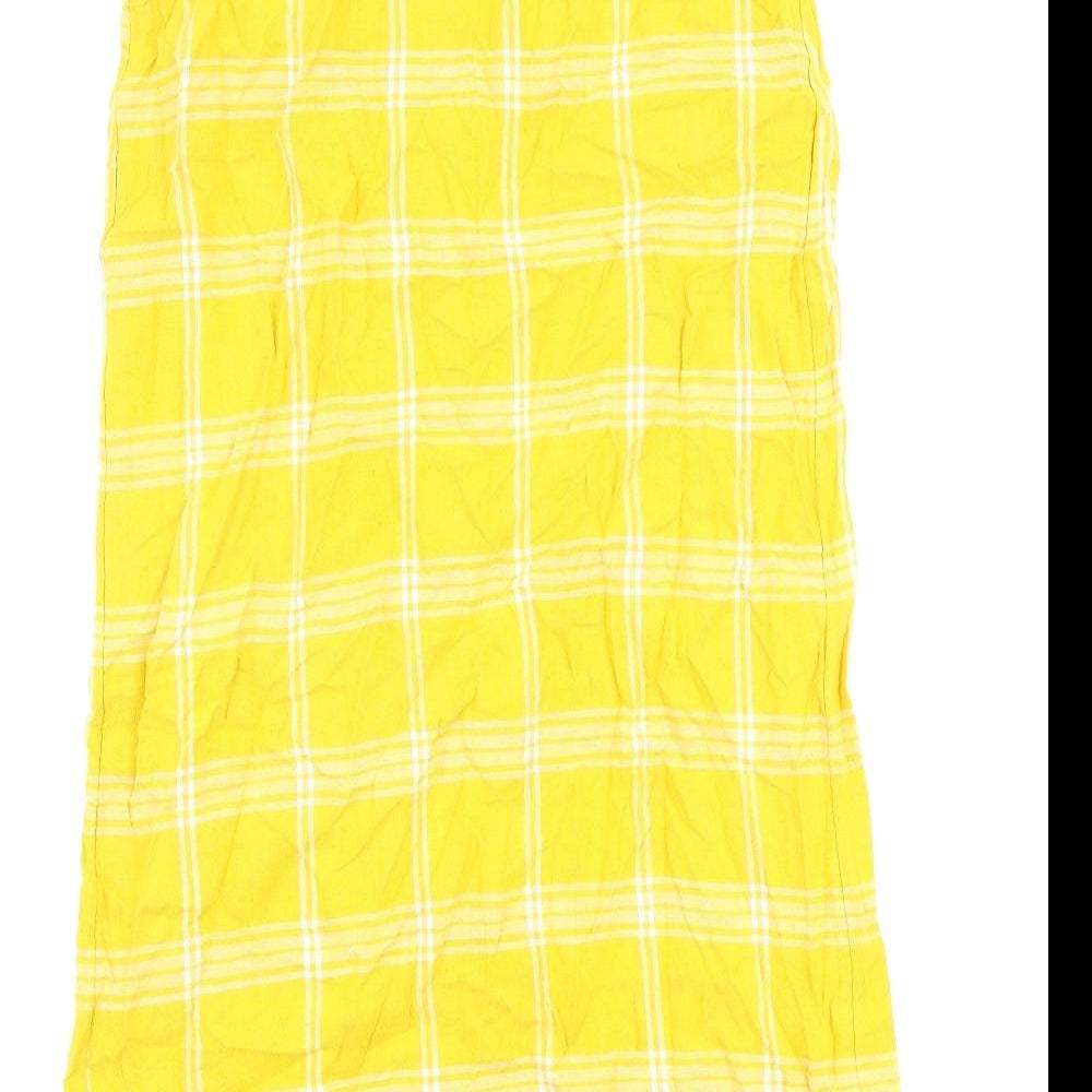 Marks and Spencer Womens Yellow Check Flax A-Line Size 8 Round Neck Pullover