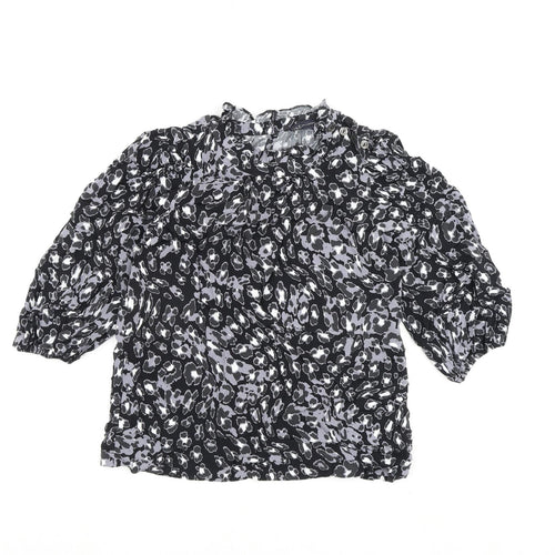 Marks and Spencer Womens Black Geometric Viscose Basic Blouse Size 6 High Neck