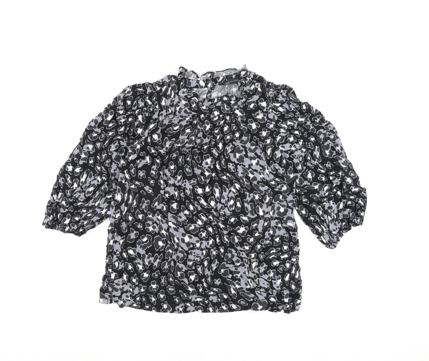 Marks and Spencer Womens Black Geometric Viscose Basic Blouse Size 6 High Neck