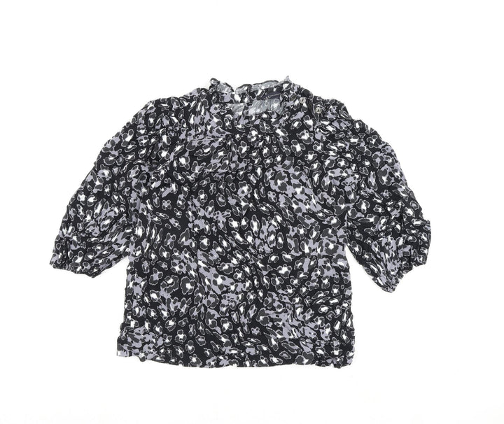 Marks and Spencer Womens Black Geometric Viscose Basic Blouse Size 6 High Neck