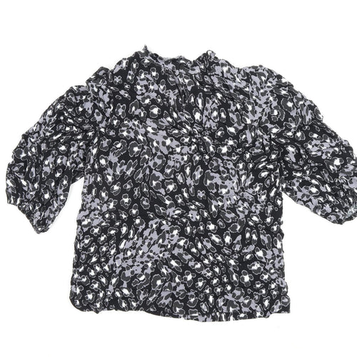 Marks and Spencer Womens Black Geometric Viscose Basic Blouse Size 6 High Neck