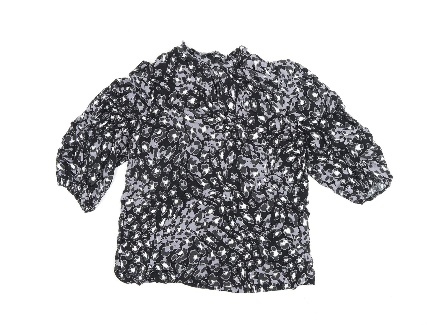 Marks and Spencer Womens Black Geometric Viscose Basic Blouse Size 6 High Neck