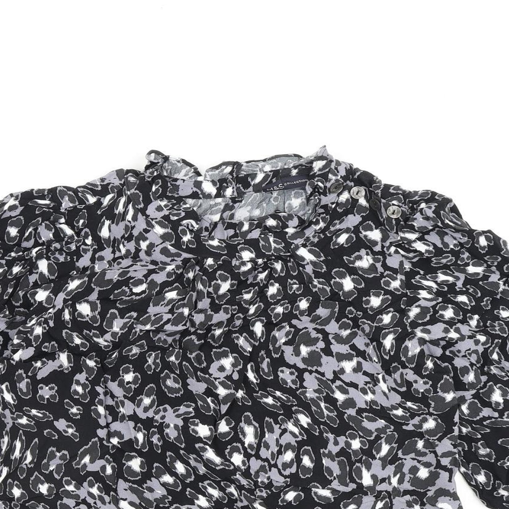 Marks and Spencer Womens Black Geometric Viscose Basic Blouse Size 6 High Neck