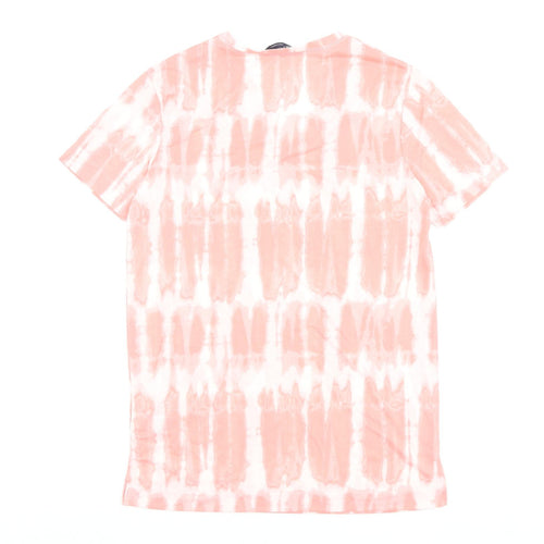 Marks and Spencer Womens Pink Geometric Polyester Basic T-Shirt Size 8 V-Neck