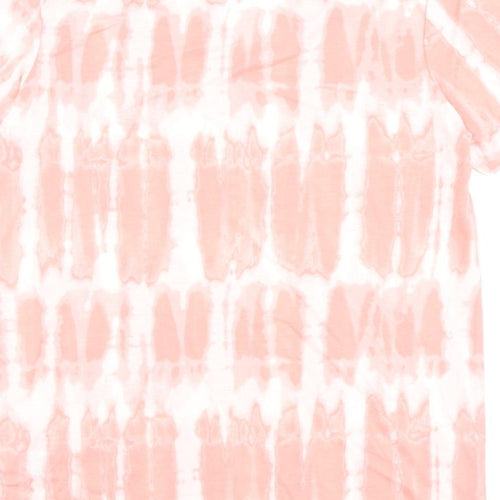 Marks and Spencer Womens Pink Geometric Polyester Basic T-Shirt Size 8 V-Neck