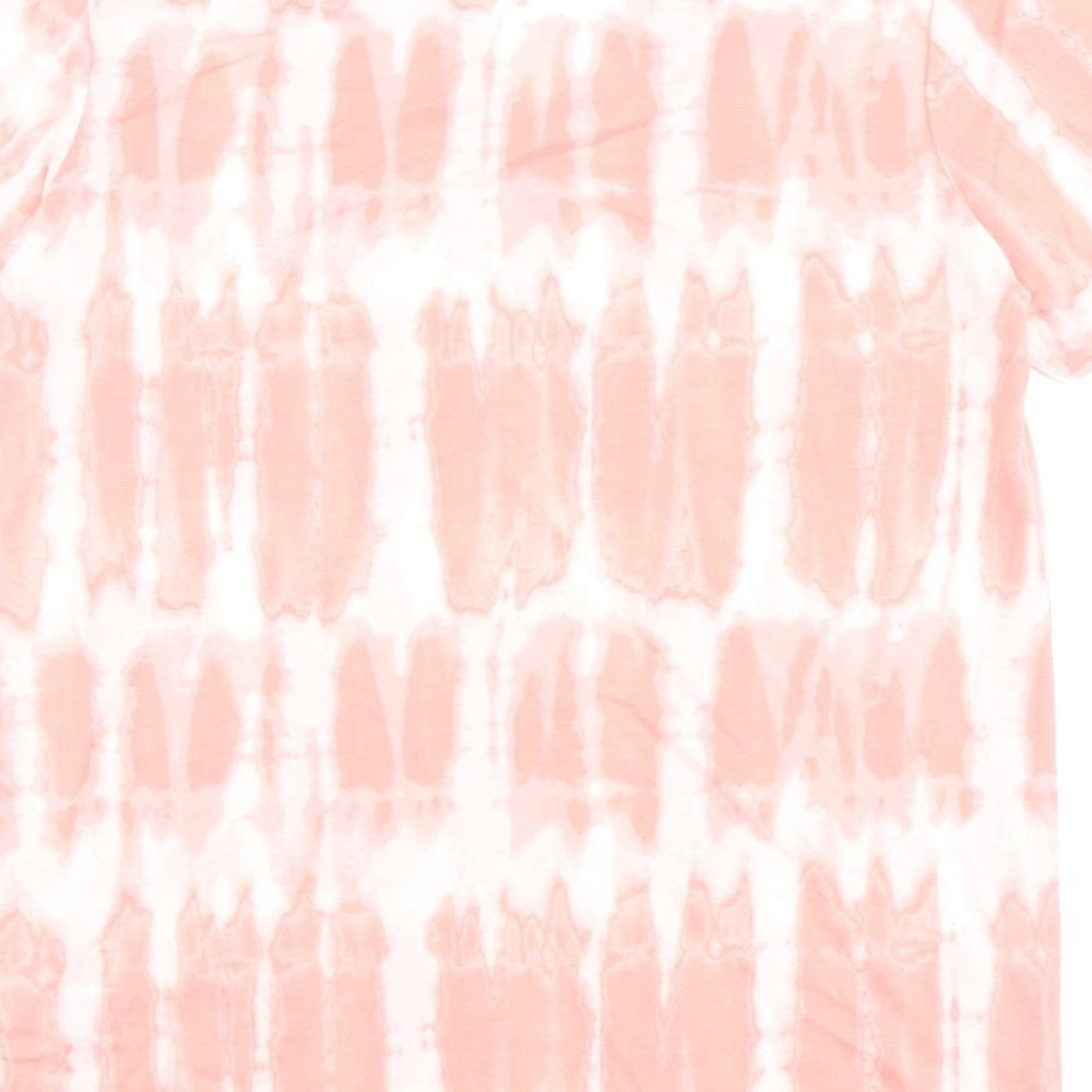 Marks and Spencer Womens Pink Geometric Polyester Basic T-Shirt Size 8 V-Neck