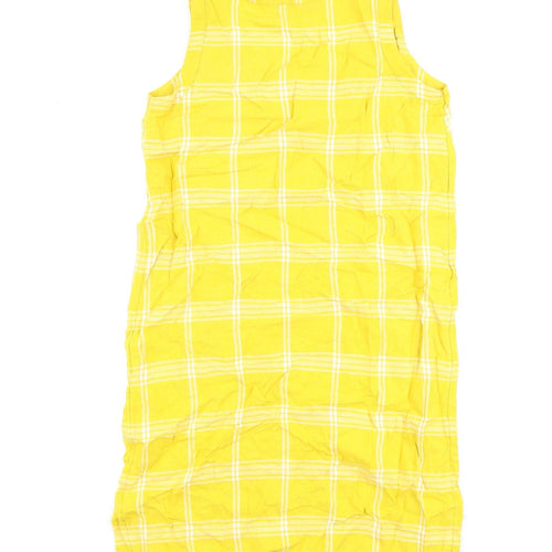 Marks and Spencer Womens Yellow Check Flax A-Line Size 10 Round Neck Pullover