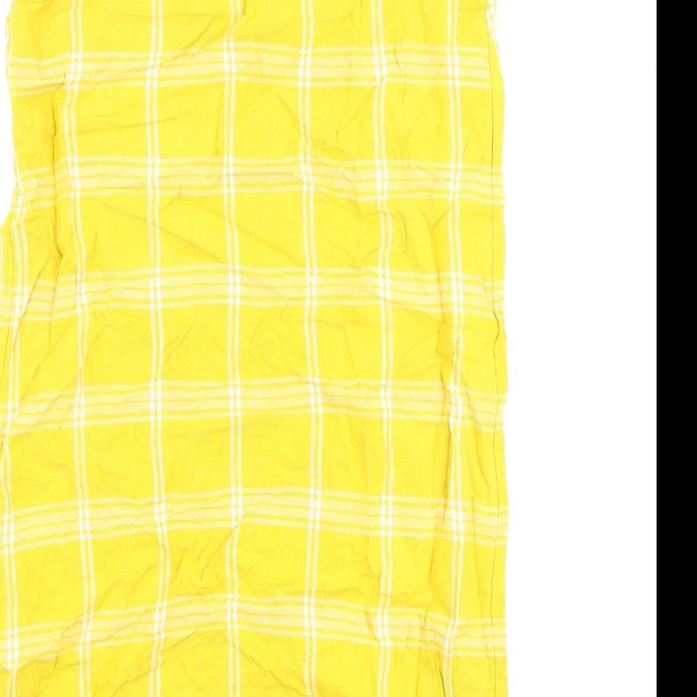 Marks and Spencer Womens Yellow Check Flax A-Line Size 10 Round Neck Pullover
