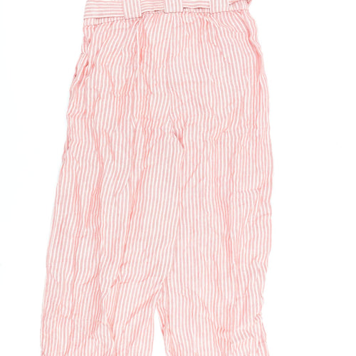 Marks and Spencer Womens Red Striped Flax Trousers Size 10 L23 in Regular Zip