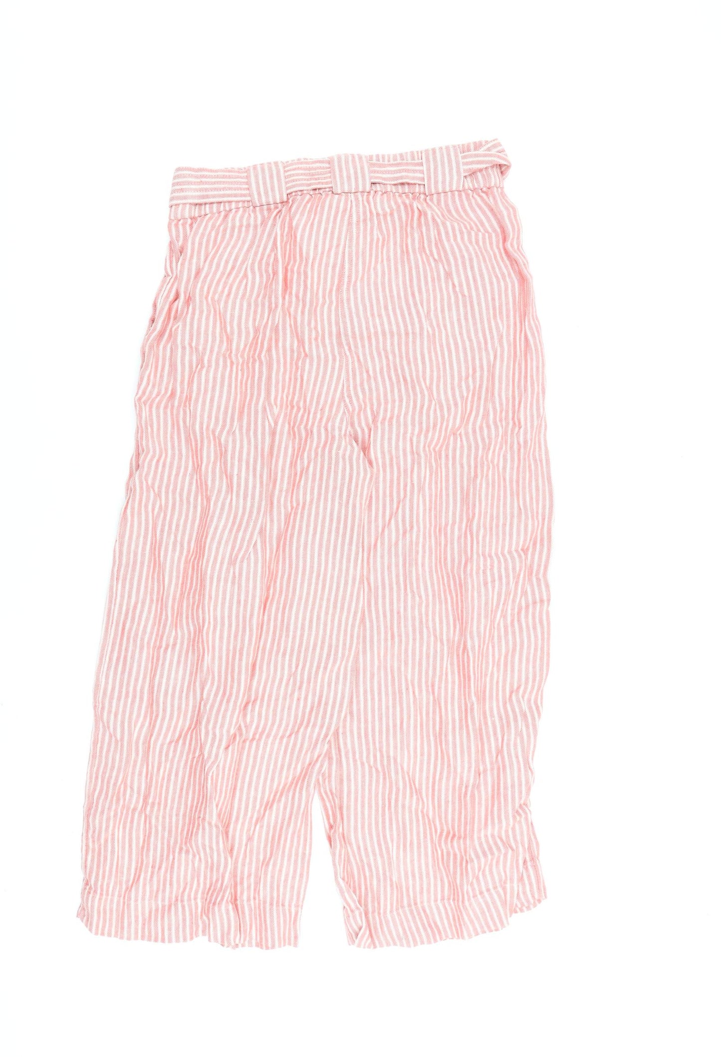 Marks and Spencer Womens Red Striped Flax Trousers Size 10 L23 in Regular Zip
