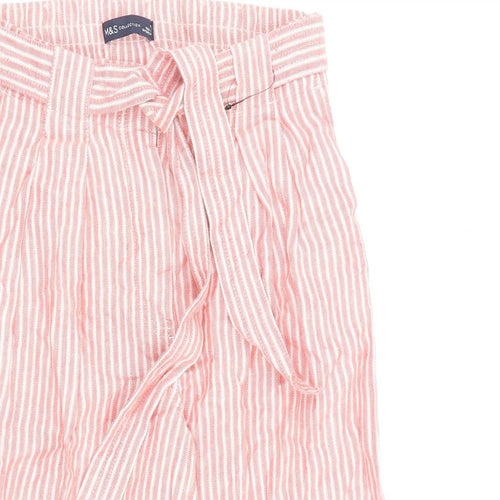 Marks and Spencer Womens Red Striped Flax Trousers Size 10 L23 in Regular Zip