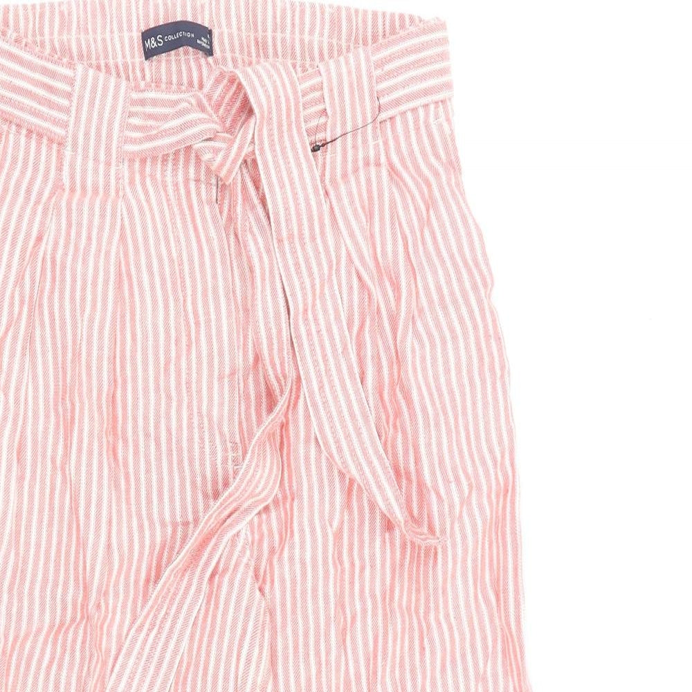 Marks and Spencer Womens Red Striped Flax Trousers Size 10 L23 in Regular Zip