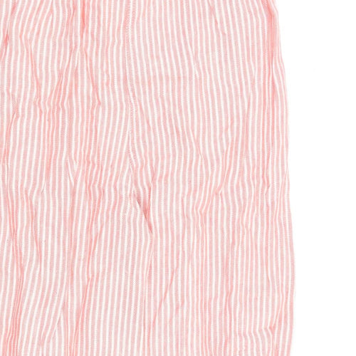 Marks and Spencer Womens Red Striped Flax Trousers Size 10 L23 in Regular Zip