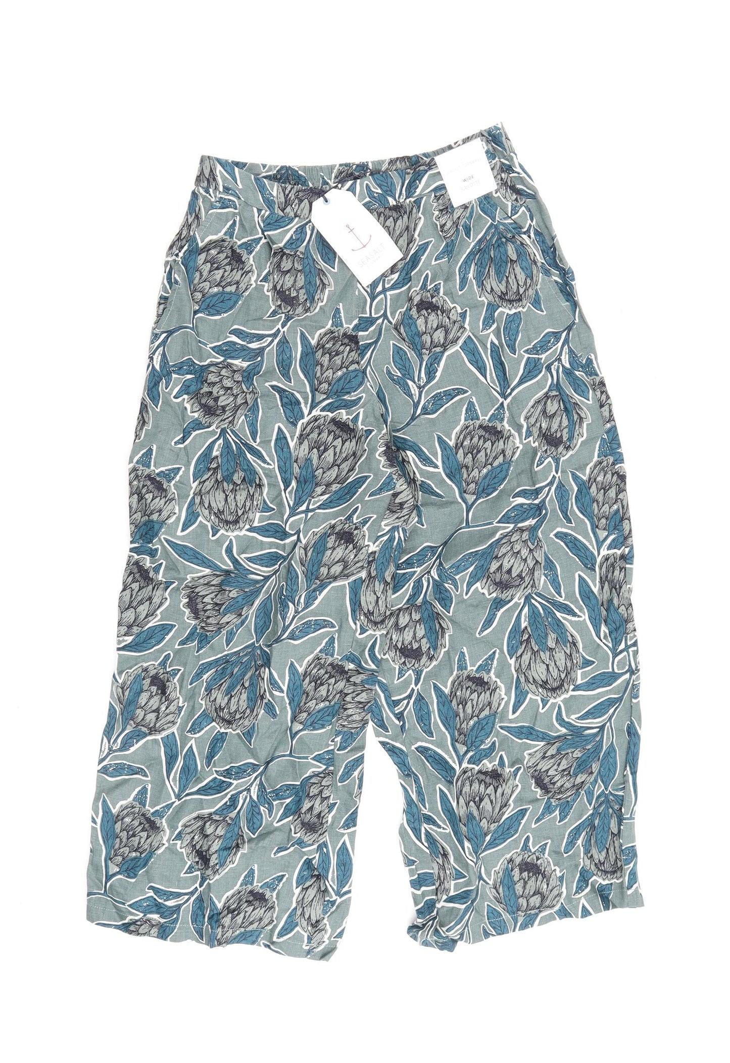 Seasalt Womens Green Floral Linen Trousers Size 8 L23 in Regular Zip