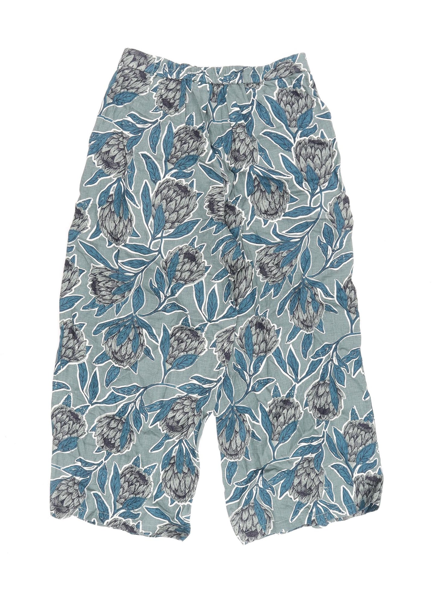 Seasalt Womens Green Floral Linen Trousers Size 8 L23 in Regular Zip