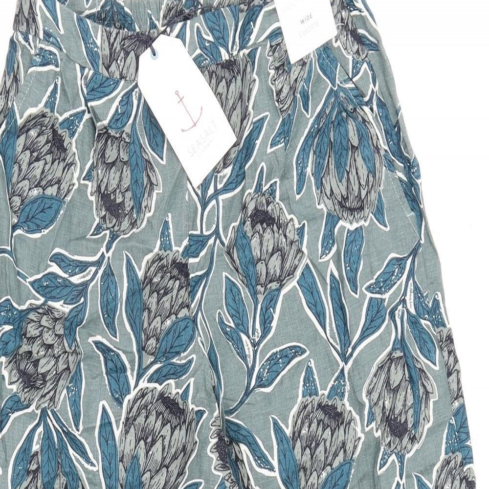 Seasalt Womens Green Floral Linen Trousers Size 8 L23 in Regular Zip