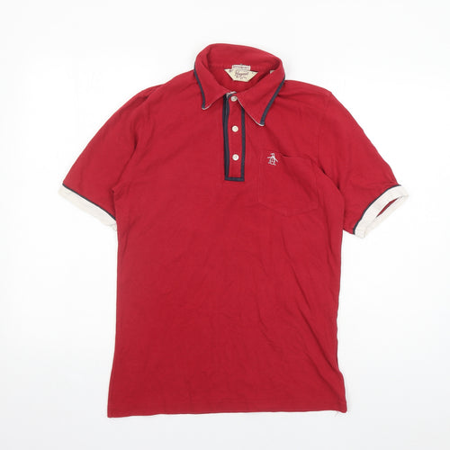 Original Penguin Mens Red Cotton Polo Size S Collared Button