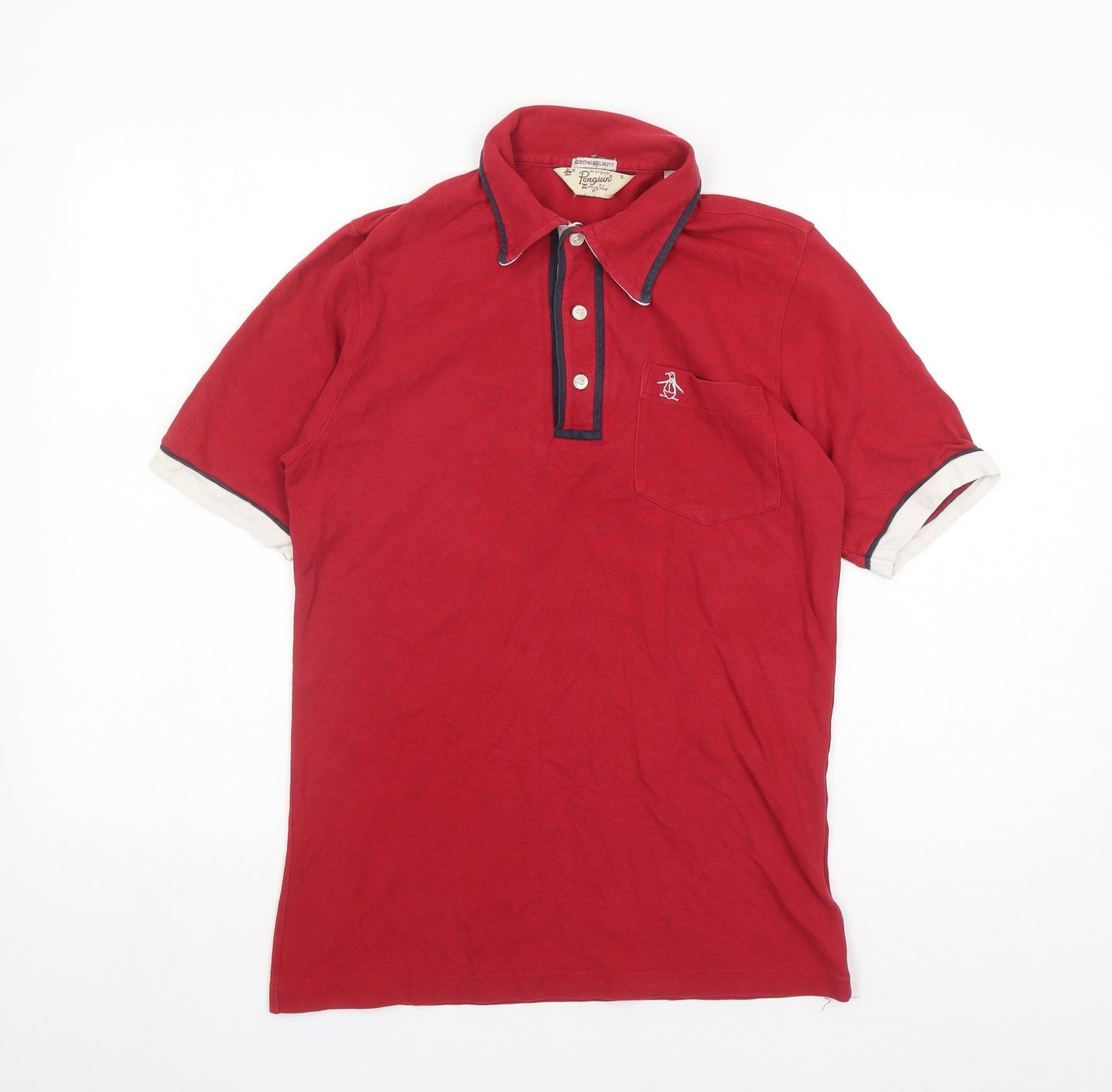 Original Penguin Mens Red Cotton Polo Size S Collared Button