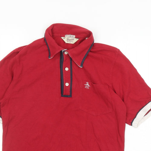 Original Penguin Mens Red Cotton Polo Size S Collared Button