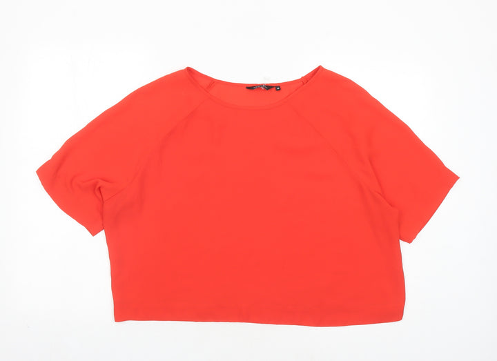 New Look Womens Orange Polyester Cropped Blouse Size 16 Round Neck