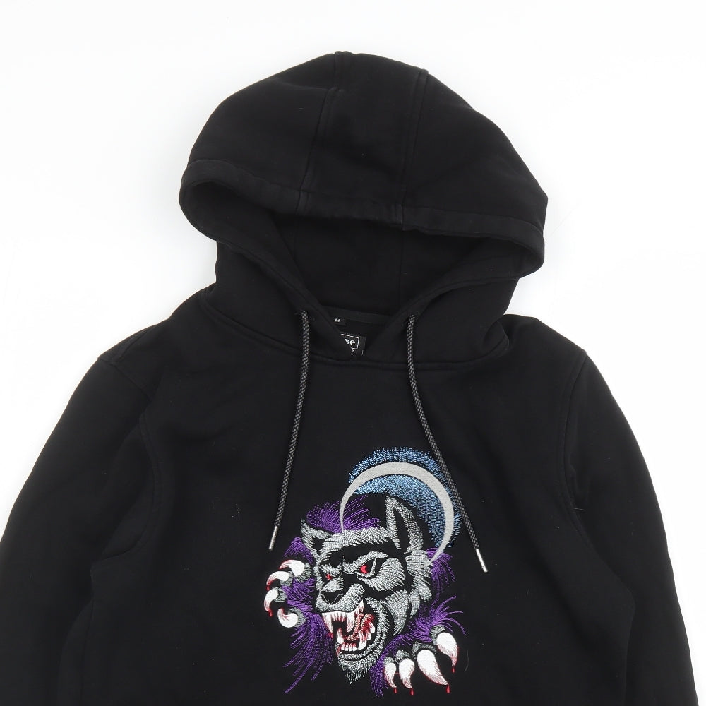 Tribe Mens Black Polyester Pullover Hoodie Size M - Embroidered Tiger