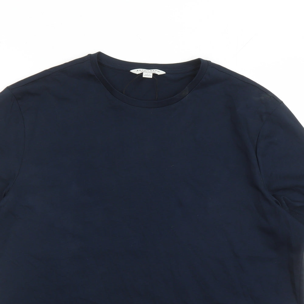 Marks and Spencer Mens Blue Cotton T-Shirt Size L Round Neck