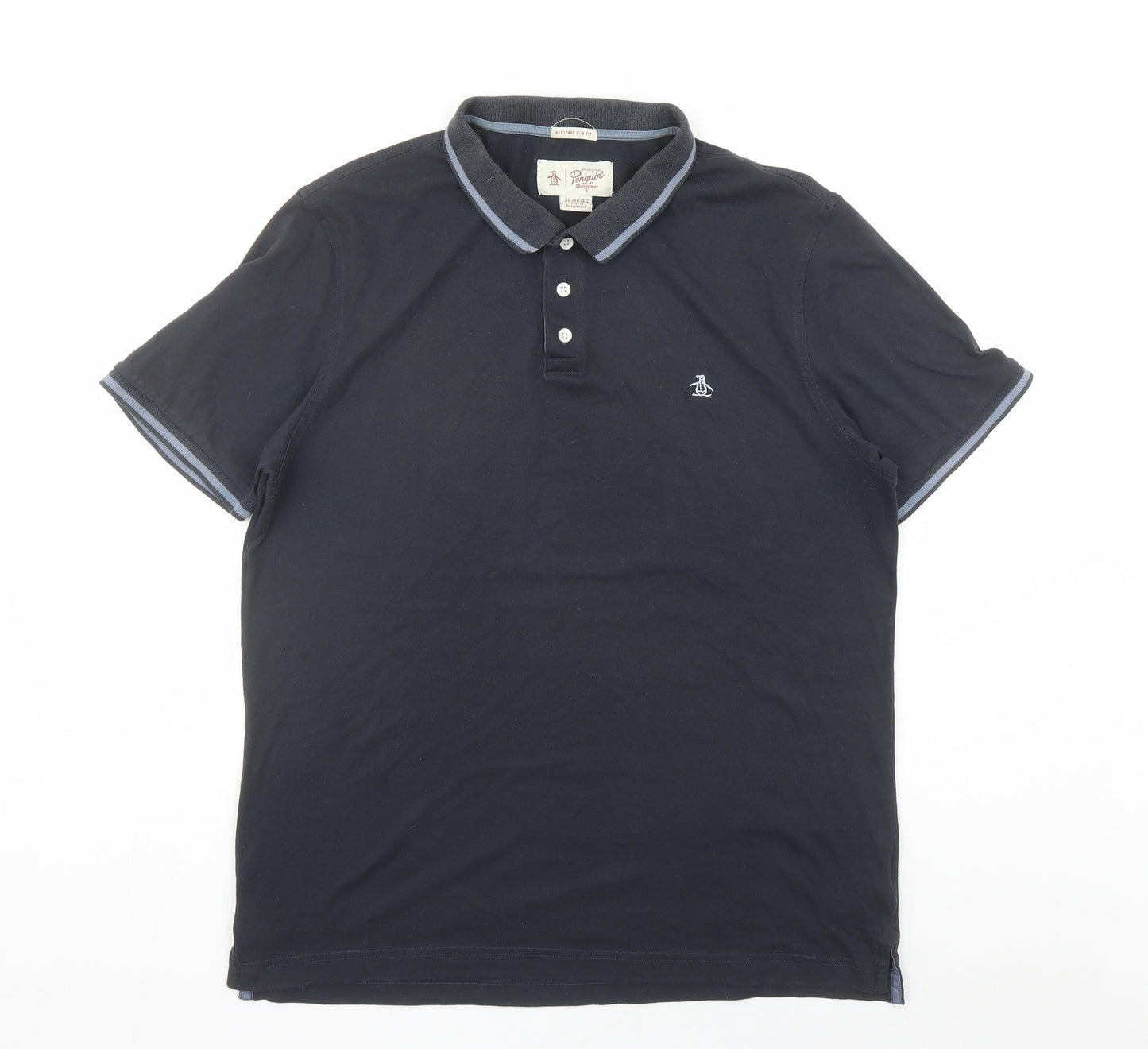 Original Penguin Mens Blue Cotton Polo Size XL Collared Button