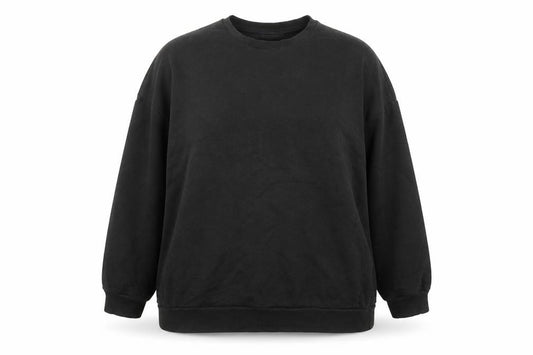 Front view of ASOS women’s black polyester pullover sweatshirt, size UK 18, pullover