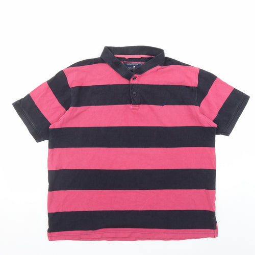 Stone Bay Mens Pink Striped 100% Cotton Polo Size XL Collared Button