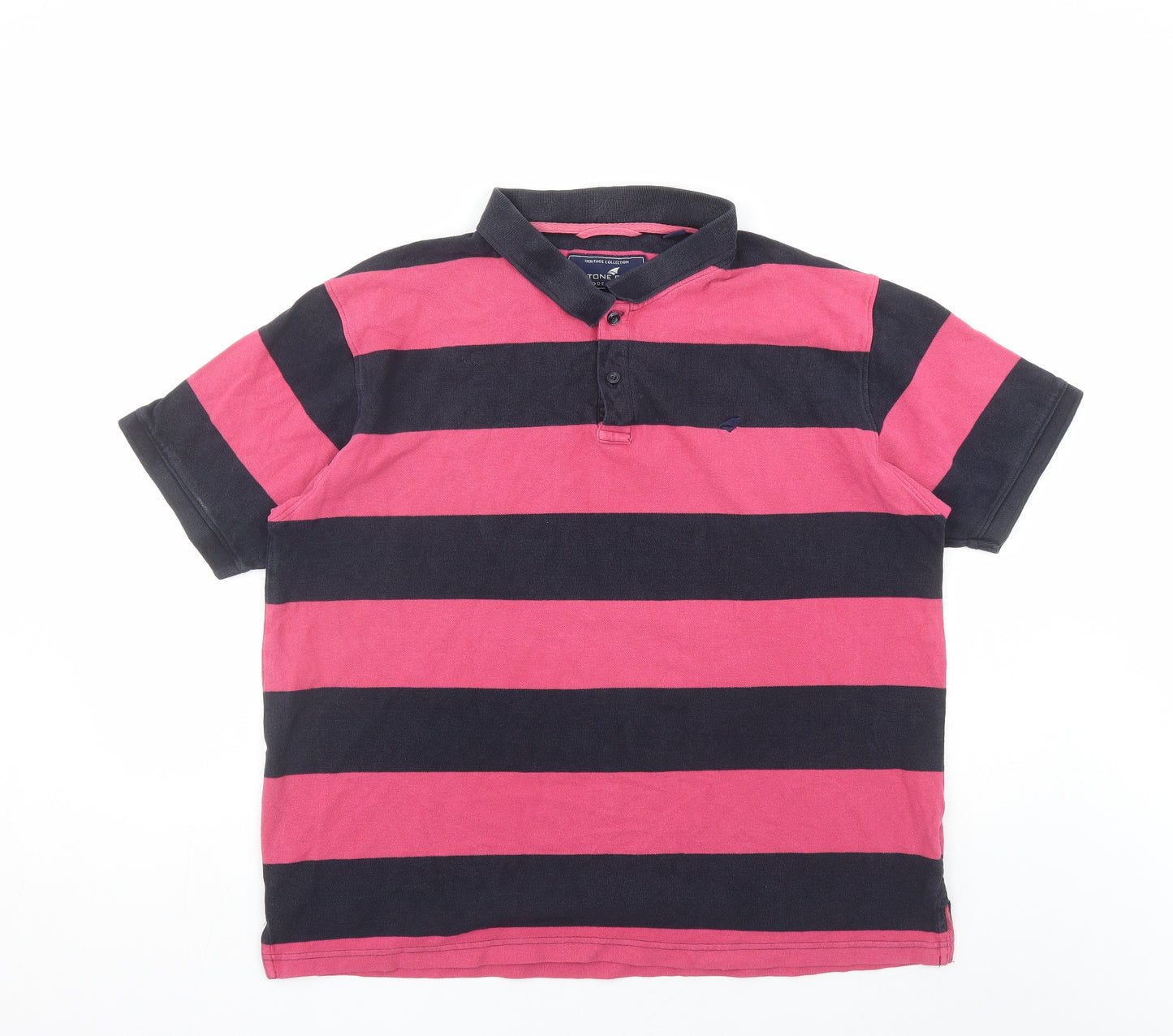 Stone Bay Mens Pink Striped 100% Cotton Polo Size XL Collared Button