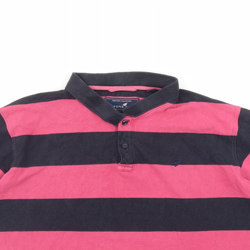 Stone Bay Mens Pink Striped 100% Cotton Polo Size XL Collared Button