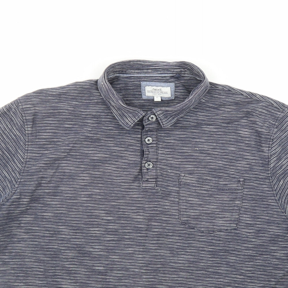 NEXT Mens Blue Cotton Polo Size L Collared Button
