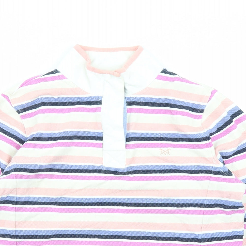 Crew Clothing Womens Multicoloured Striped 100% Cotton Pullover Sweatshirt Size 12 Button