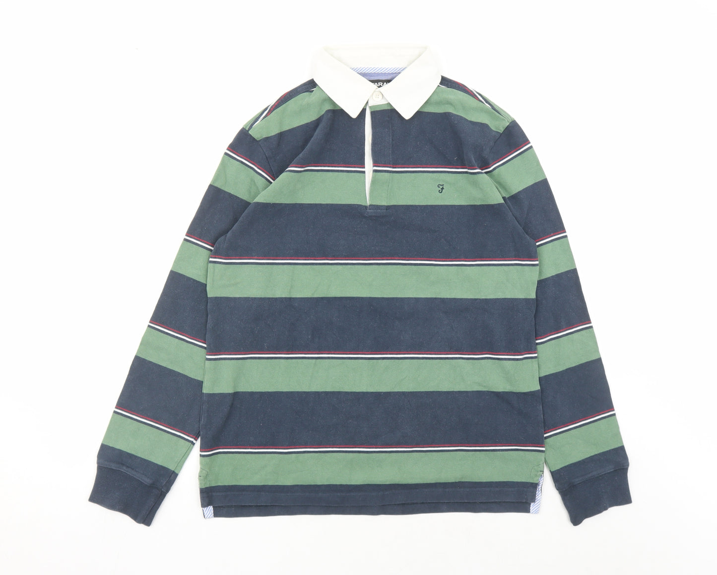 Farah Mens Multicoloured Striped Cotton Polo Size M Collared Button