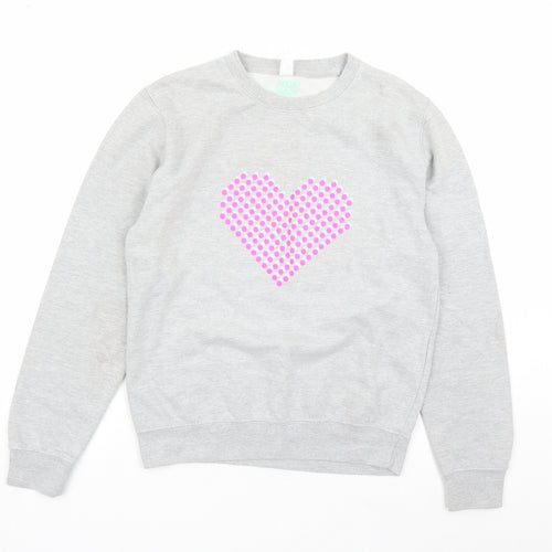 Neon Marl Womens Grey Cotton Pullover Sweatshirt Size XS Pullover - Heart Graphic