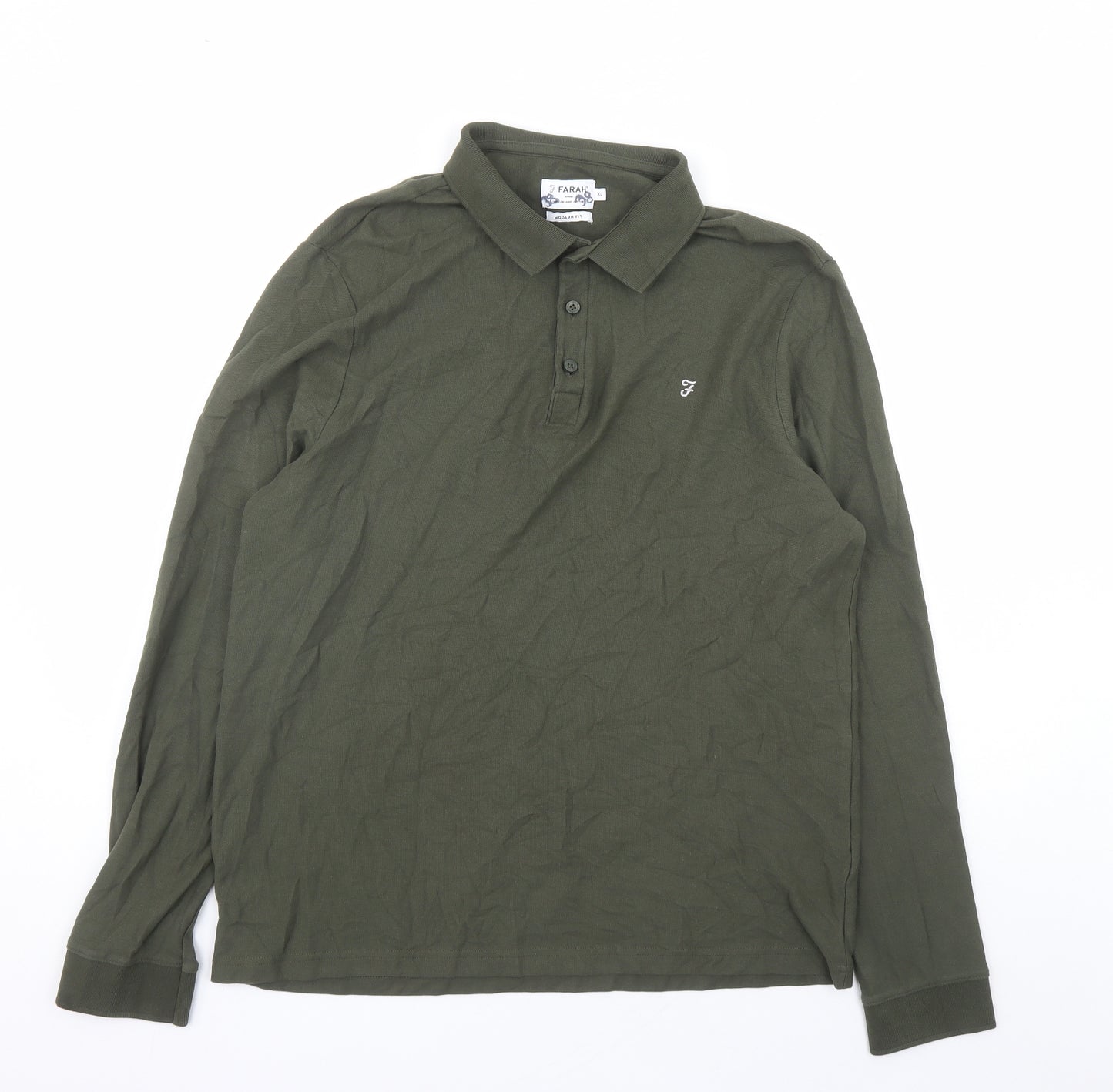 Farah Mens Green 100% Cotton Polo Size XL Collared Button
