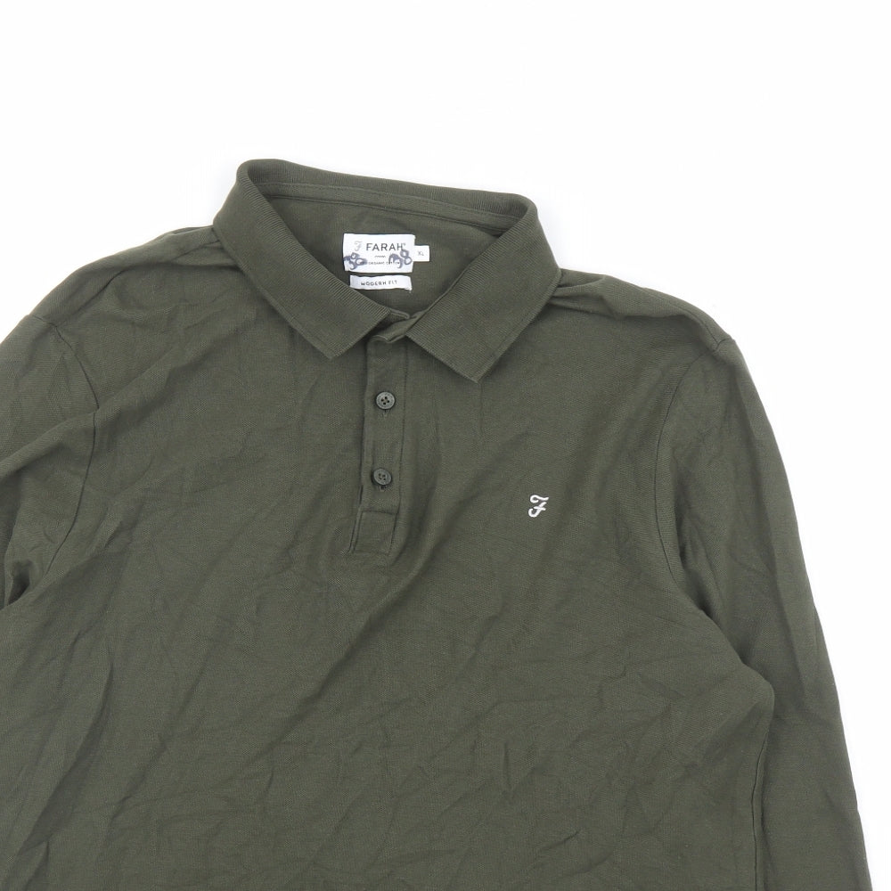 Farah Mens Green 100% Cotton Polo Size XL Collared Button