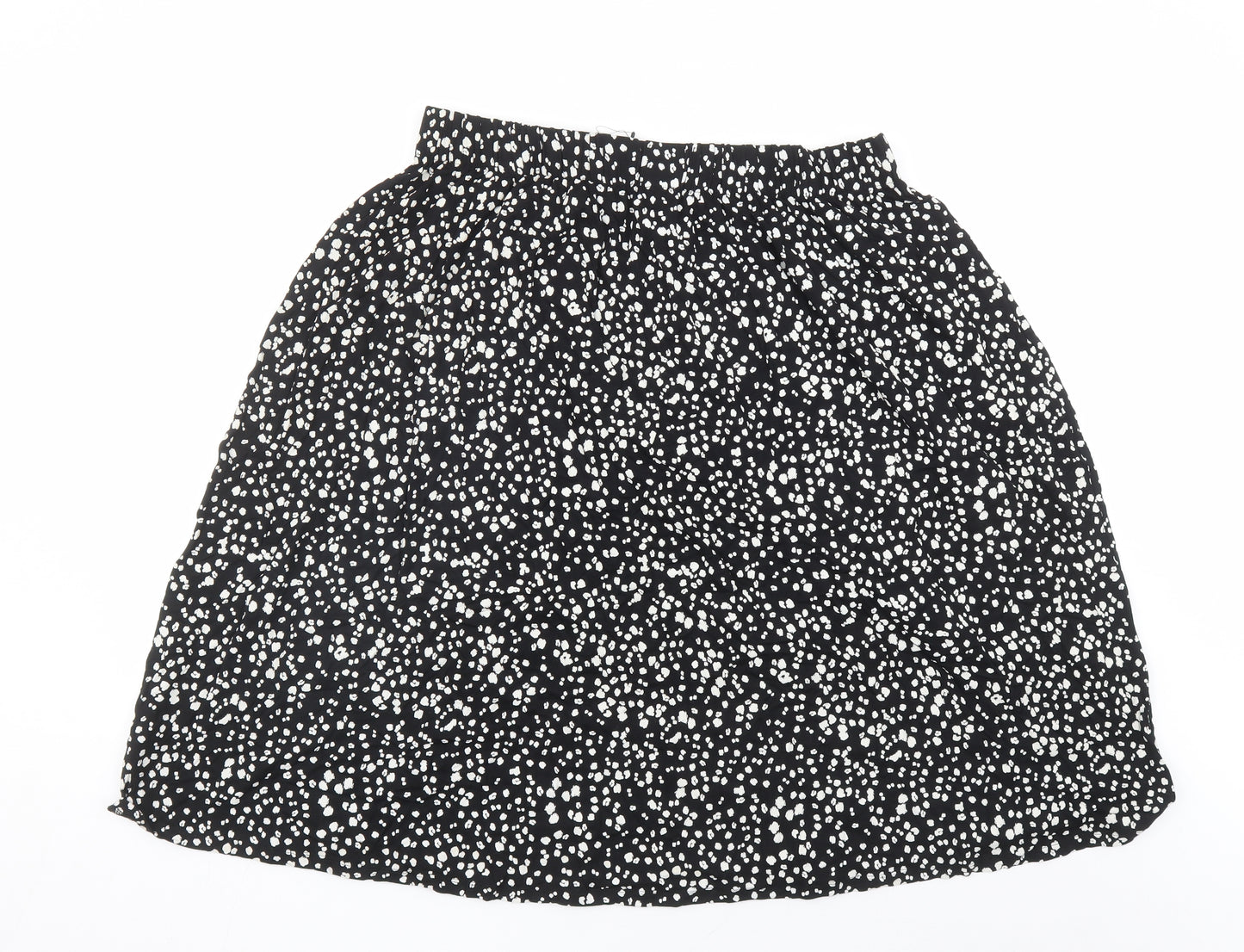 Marks and Spencer Womens Black Geometric Viscose Swing Skirt Size 16 - Elasticated Waist