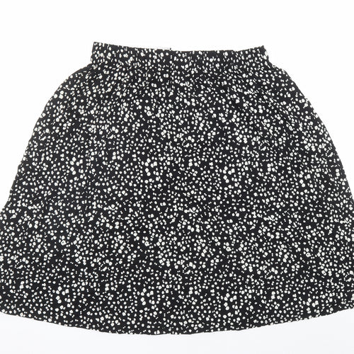 Marks and Spencer Womens Black Geometric Viscose Swing Skirt Size 16 - Elasticated Waist