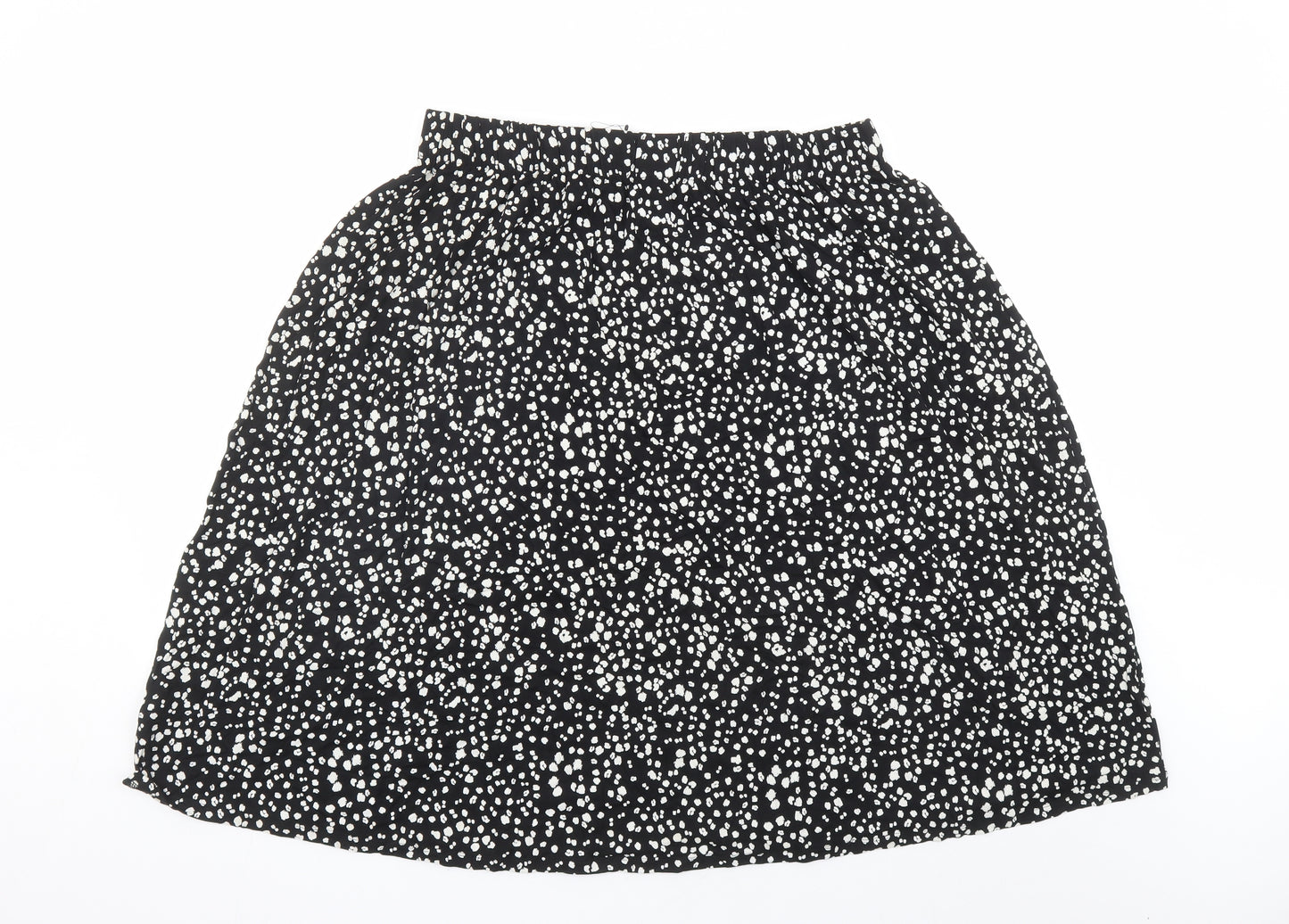 Marks and Spencer Womens Black Geometric Viscose Swing Skirt Size 16 - Elasticated Waist
