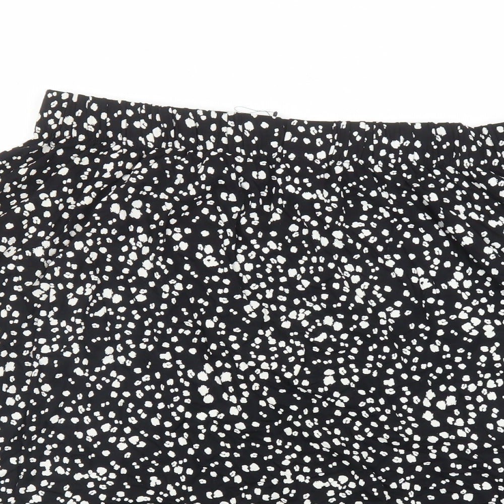 Marks and Spencer Womens Black Geometric Viscose Swing Skirt Size 16 - Elasticated Waist