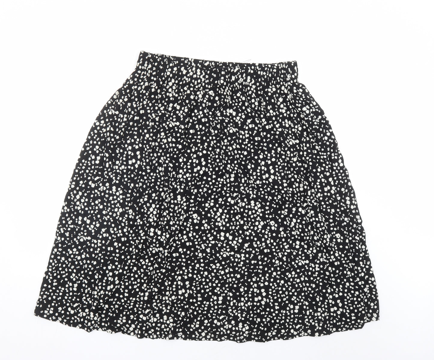 Marks and Spencer Womens Black Geometric Viscose Swing Skirt Size 14 - Elasticated Waist
