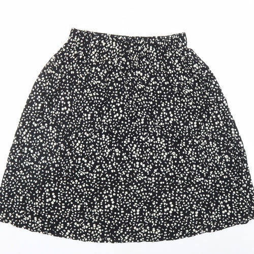 Marks and Spencer Womens Black Geometric Viscose Swing Skirt Size 14 - Elasticated Waist
