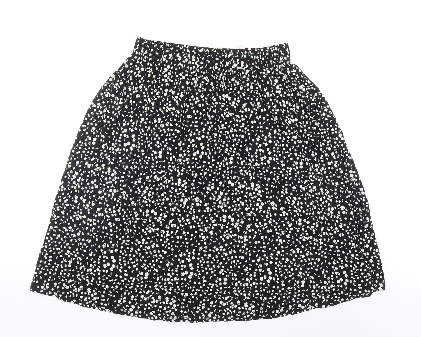 Marks and Spencer Womens Black Geometric Viscose Swing Skirt Size 14 - Elasticated Waist
