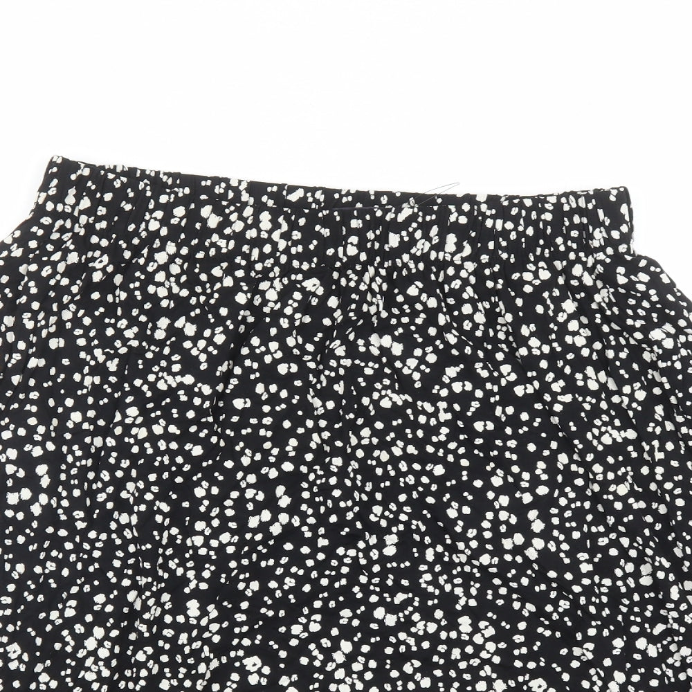 Marks and Spencer Womens Black Geometric Viscose Swing Skirt Size 14 - Elasticated Waist