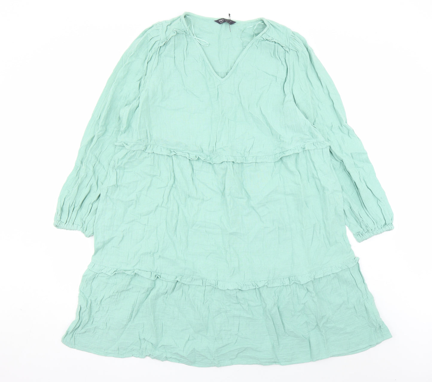 Marks and Spencer Womens Green Cotton A-Line Size 20 V-Neck Pullover