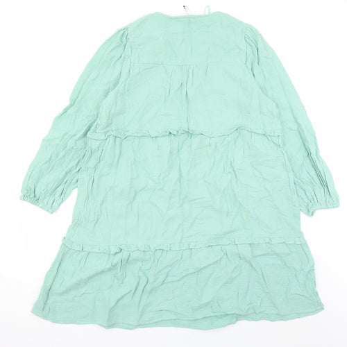 Marks and Spencer Womens Green Cotton A-Line Size 20 V-Neck Pullover
