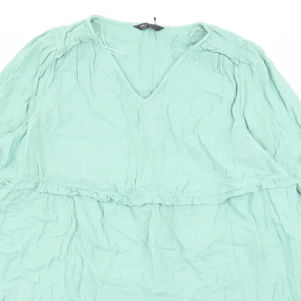Marks and Spencer Womens Green Cotton A-Line Size 20 V-Neck Pullover