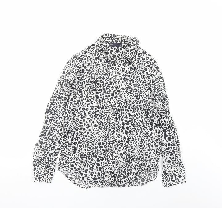 Marks and Spencer Womens Black Animal Print Cotton Basic Button-Up Size 8 Collared - Leopard Pattern