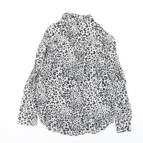 Marks and Spencer Womens Black Animal Print Cotton Basic Button-Up Size 8 Collared - Leopard Pattern